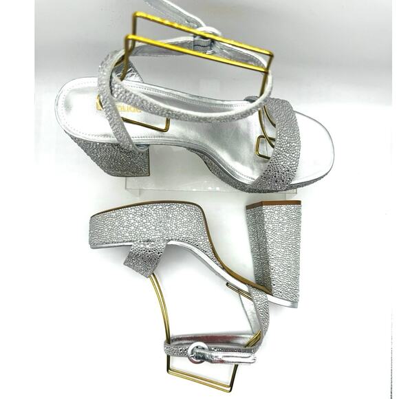 Larroudé Dolly Retro Y2K Crystal Party Sandal In Gray Suede size 10 - Picture 8 of 13